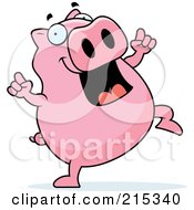 Royalty Free RF Clipart Illustration Of A Pink Pig Doing A Happy Dance by Cory Thoman