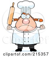 Plump Angry Female Chef Holding Up A Rolling Pin