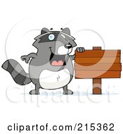 Raccoon Beside A Wooden Sign