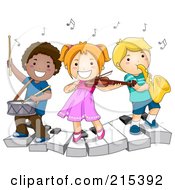 Diverse School Kids Playing Instruments On A Keyboard