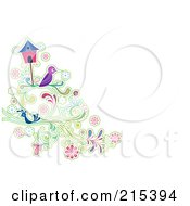 Royalty Free RF Clipart Illustration Of Purple And Blue Birds On Vines By A Bird House