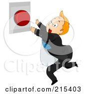 Poster, Art Print Of Chubby Businessman Leaping For A Panic Button