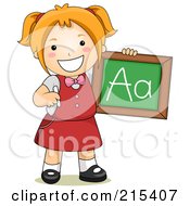 Little School Girl Holding A Chalkboard With The Letter A On It