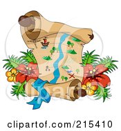 Poster, Art Print Of Treasure Map With Tropical Flowers