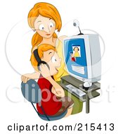 Poster, Art Print Of Mother Watching Her Son Chat On A Computer
