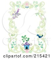 Royalty Free RF Clipart Illustration Of A Floral Vine Border With Two Birds And A Bird House