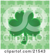 Clipart Illustration Of A Green Shamrock Clover Leaf Over A Patterned Background
