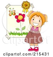 Royalty Free RF Clipart Illustration Of A Little School Girl Standing By Her First Place Art