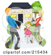 Young Family Carrying Items And Moving Into Their New House
