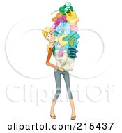 Busy Mom Carrying A Huge Pile Of Laundry