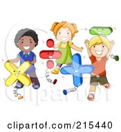 Poster, Art Print Of Diverse School Kids Playing With Math Shapes