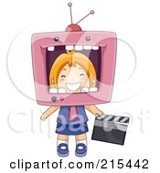 Poster, Art Print Of Little School Girl With Her Head In A Tv