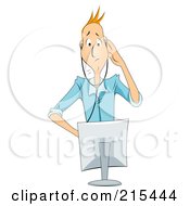 Worried Businessman Trying To Diagnose A Computer Problem