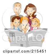 Poster, Art Print Of Family Reading A Newspaper Together