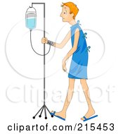 Sick Man Walking With An Iv