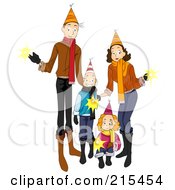 Poster, Art Print Of Happy Family Holding Sparklers And Celebrating The New Year