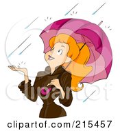 Happy Woman Under An Umbrella Holding Her Hand Out In The Rain