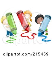 Poster, Art Print Of Diverse School Kids Coloring With Crayons