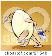 Clipart Illustration Of A Plain White Egg Running With A Paintbrush And Bucket Of Paint