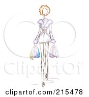 Poster, Art Print Of Sketched Woman Wearing A Furry Dress And Carrying Shopping Bags
