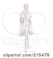 Poster, Art Print Of Sketched Woman Wearing A Furry Jacket And Carrying Shopping Bags
