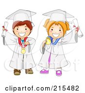 Poster, Art Print Of Graduating Boy And Girl In White Caps And Gowns