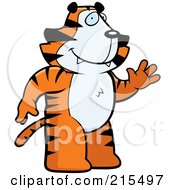 Royalty Free RF Clipart Illustration Of A Friendly Tiger Standing On His Hind Legs And Waving by Cory Thoman