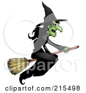 Poster, Art Print Of Wicked Witch In A Black Dress Flying On A Broom Stick