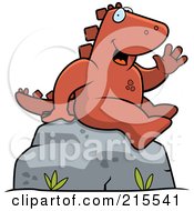 Royalty Free RF Clipart Illustration Of A Friendly Dinosaur Sitting And Waving by Cory Thoman