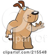 Royalty Free RF Clipart Illustration Of A Friendly Dog Standing On His Hind Legs And Waving by Cory Thoman