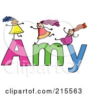 Childs Sketch Of Girls Playing On The Name Amy