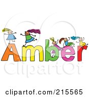 Poster, Art Print Of Childs Sketch Of Girls Playing On The Name Amber