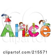 Childs Sketch Of Girls Playing On The Name Alice