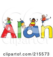Childs Sketch Of Boys Playing On The Name Alan
