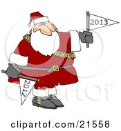 Poster, Art Print Of Santa Claus Holding A Year 2011 Flag Down And A Year 2012 Flag Up For New Years