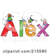 Childs Sketch Of Boys Playing On The Name Alex