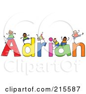 Childs Sketch Of Boys Playing On The Name Adrian