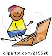 Poster, Art Print Of Childs Sketch Of A Boy Using A Laptop