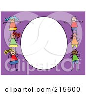 Royalty Free RF Clipart Illustration Of A Childs Sketch Of A Purple And White Frame With Kids