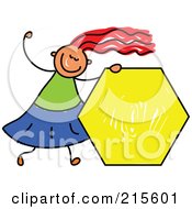 Childs Sketch Of A Girl Holding A Yellow Hexagon