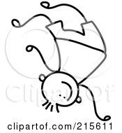 Royalty Free RF Clipart Illustration Of A Childs Sketch Of A Black And White Boy Doing A Hand Stand