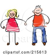 Childs Sketch Of A Happy Couple Holding Hands