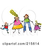 Poster, Art Print Of Childs Sketch Of A Happy Caucasian Family Holding Hands