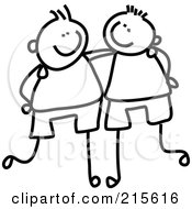 Royalty Free RF Clipart Illustration Of A Childs Sketch Of Black And White Boys With Their Arms Around Each Other
