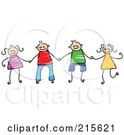 Royalty Free RF Clipart Illustration Of A Childs Sketch Of Boys And Girls Holding Hands 1