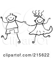 Royalty Free RF Clipart Illustration Of A Childs Sketch Of A Black And White Boy And Girl Holding Hands