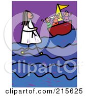 Poster, Art Print Of Childs Sketch Of Jesus Walking On Water