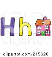 Poster, Art Print Of Childs Sketch Of A Capital And Lowercase Letter H With A House