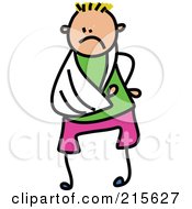 Royalty Free RF Clipart Illustration Of A Childs Sketch Of A Blond Boy With His Arm In A Sling by Prawny