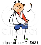 Childs Sketch Of Strong Boy With His Arm In A Sling